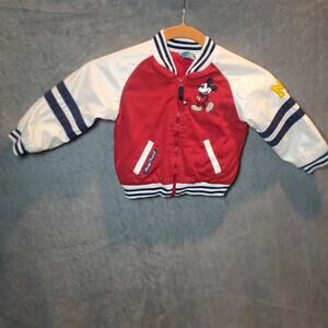 Vintage Mickey Mouse Toddler Varsity Jacket 24M Red White Patch Logo Disney